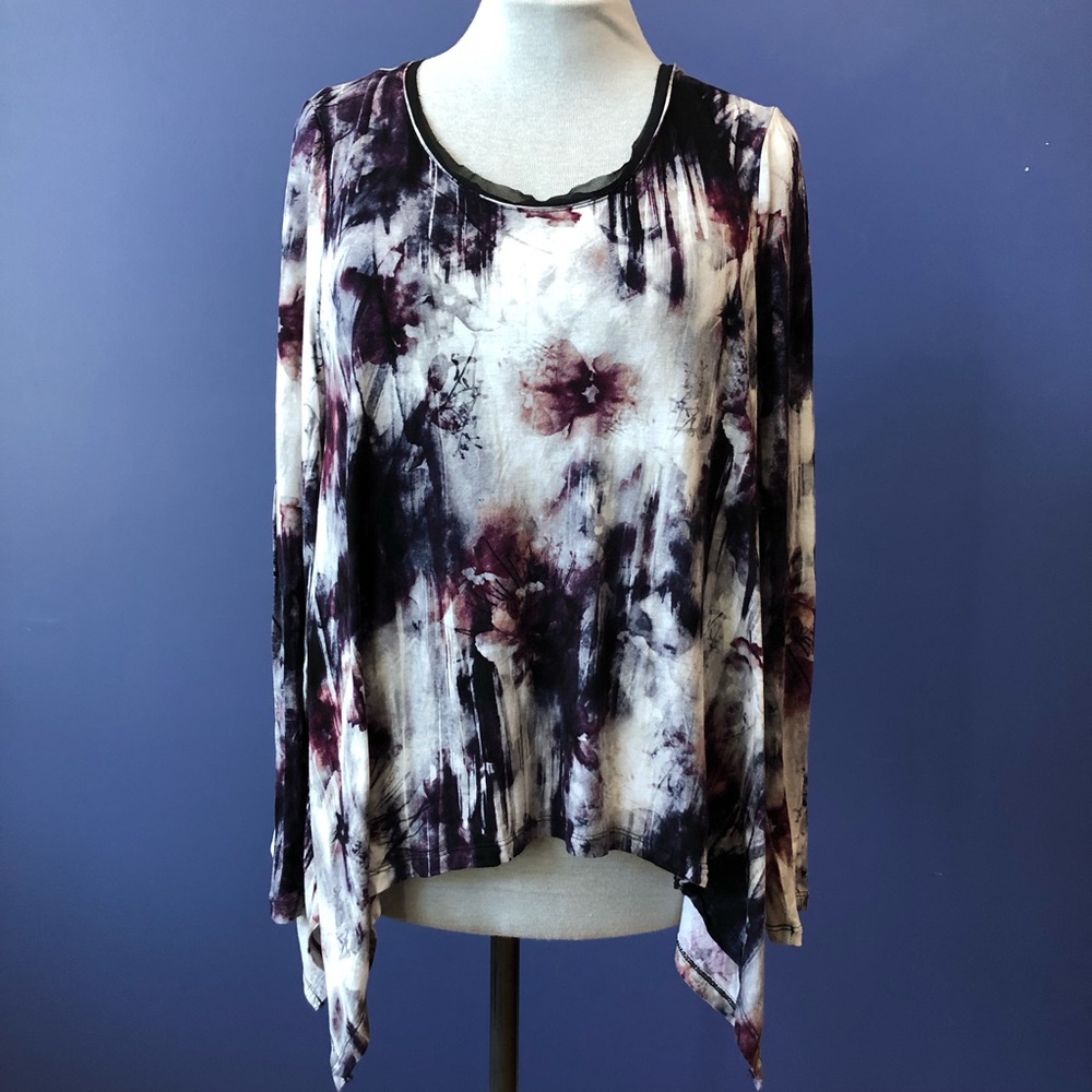 Vera Wang Loose Fit Spooky Print Large Top Shirt Black Maroon Simply Vera